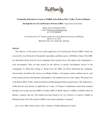 Community Education to Conserve Wildlife in the Didessa River Valley, Western Ethiopia  through