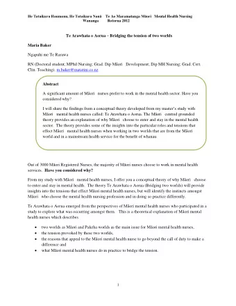 Te Arawhata o Aorua  Bridging the tension of two worlds  Maria Baker  Ngapuhi me Te Rarawa RN