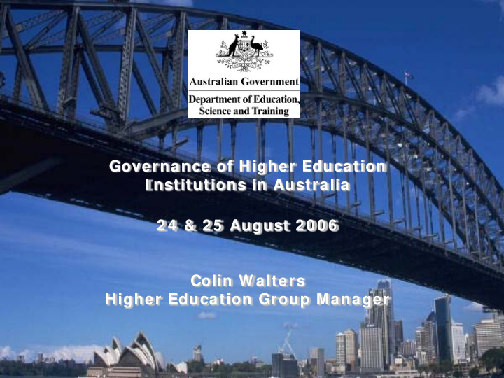 governance of higher education i nstitutions in australia
