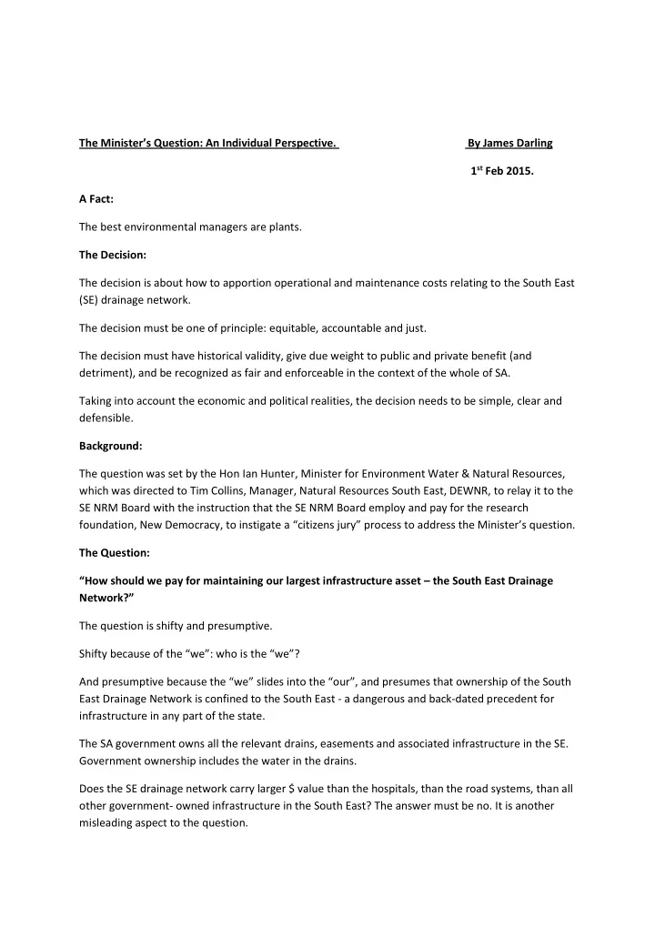 the minister s question an individual perspective by
