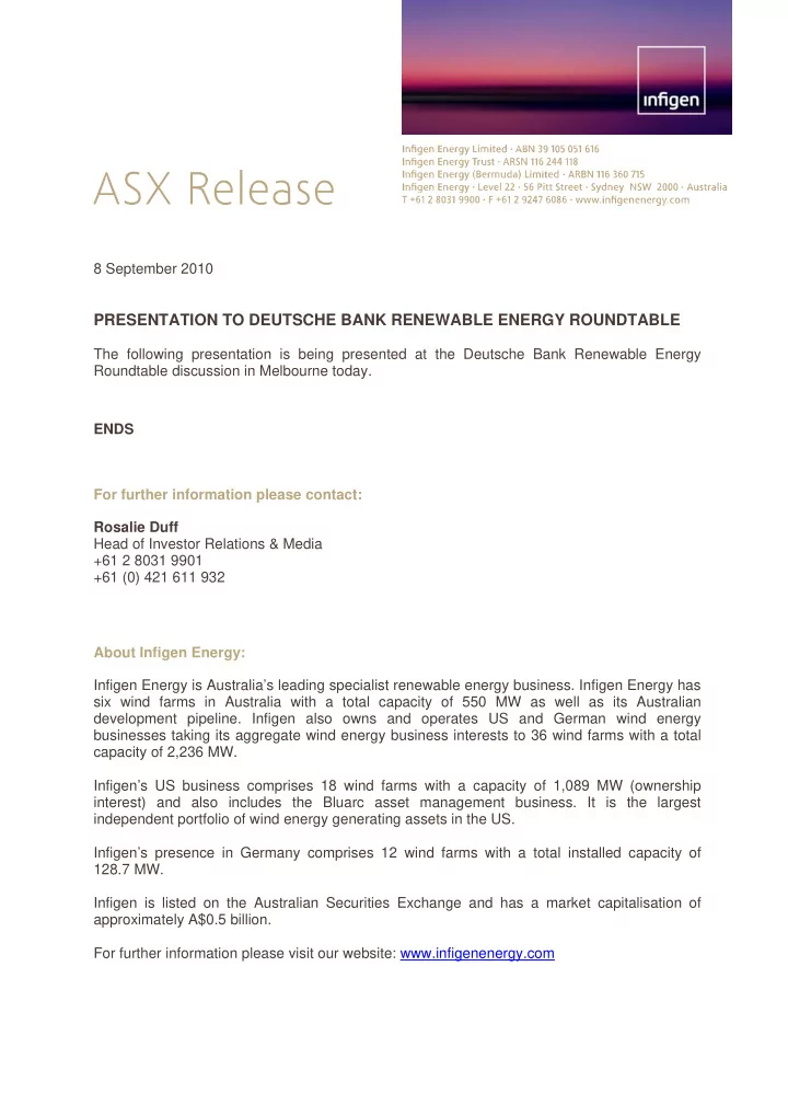 presentation to deutsche bank renewable energy roundtable