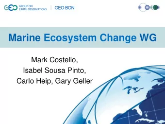 Marine Ecosystem Change WG  Mark Costello,  Isabel Sousa Pinto,  Carlo Heip, Gary Geller  Who we