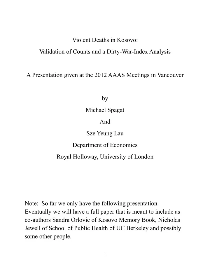 violent deaths in kosovo validation of counts and a dirty