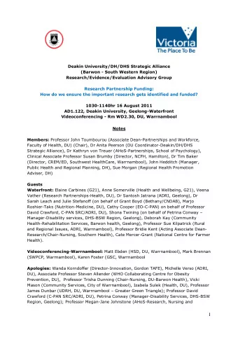 Deakin University/DH/DHS Strategic Alliance  (Barwon - South Western Region)