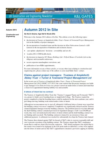 Autumn 2012 In Site  Autumn 2012  By Kevin Greene, Inga Hall &amp; Nicola Ellis  Construction and