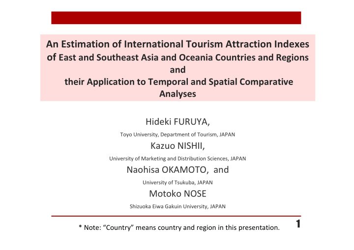 an estimation of international tourism attraction indexes