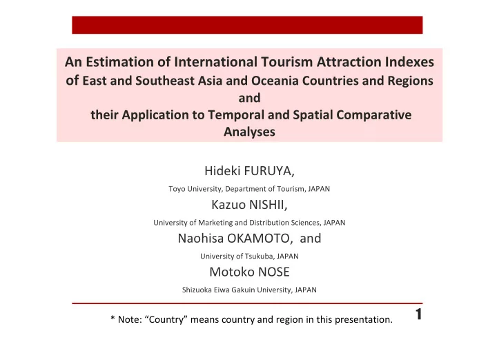 an estimation of international tourism attraction indexes