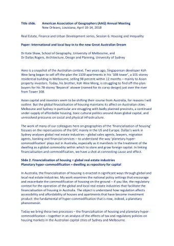 Title slide.  American Association of Geographers (AAG) Annual Meeting  New Orleans, Louisiana,