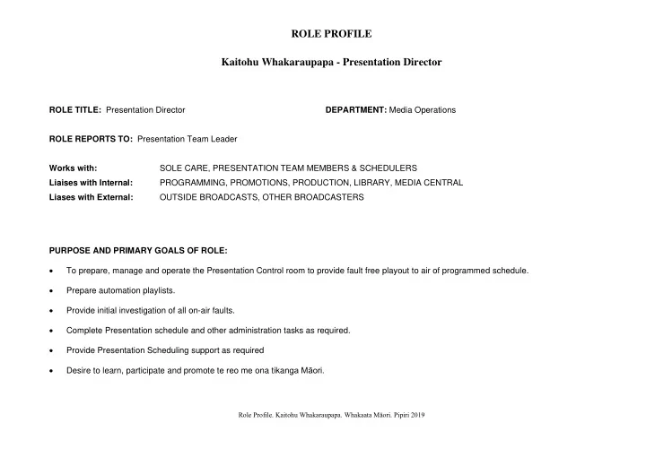 role profile kaitohu whakaraupapa presentation director