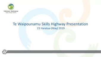 Te Waipounamu Skills Highway Presentation  23 Haratua (May) 2019  Restructured to a Charitable