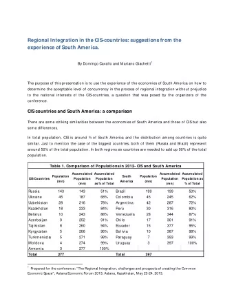 Regional Integration in the CIS-countries: suggestions from the  experience of South America. 1  By