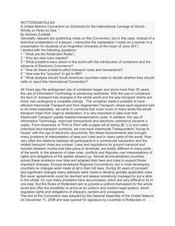 ROTTERDAM RULES  A United Nations Convention on Contracts for the International Carriage of Goods