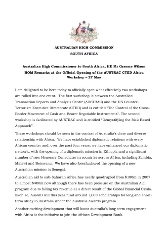 AUSTRALIAN HIGH COMMISSION  SOUTH AFRICA  Australian High Commissioner to South Africa, HE Mr