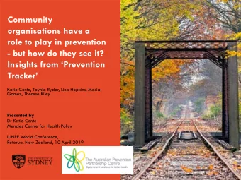 Community  organisations have a  role to play in prevention  - but how do they see it?  Insights