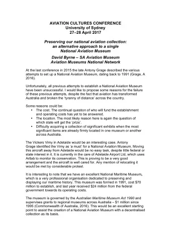 AVIATION CULTURES CONFERENCE  University of Sydney  2728 April 2017  Preserving our national