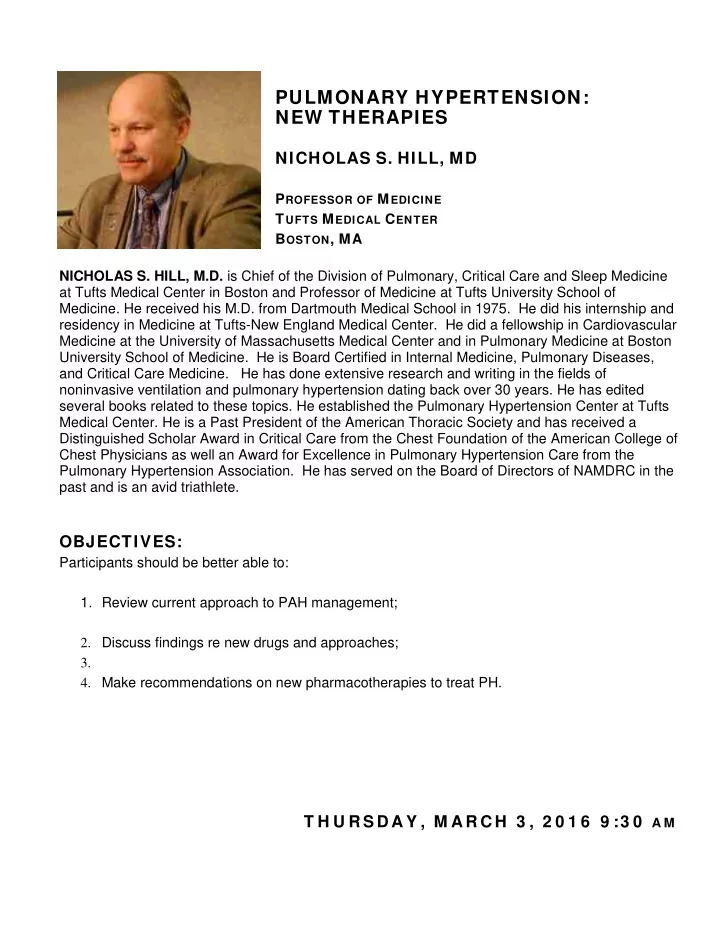 pulmonary hypertension new therapies