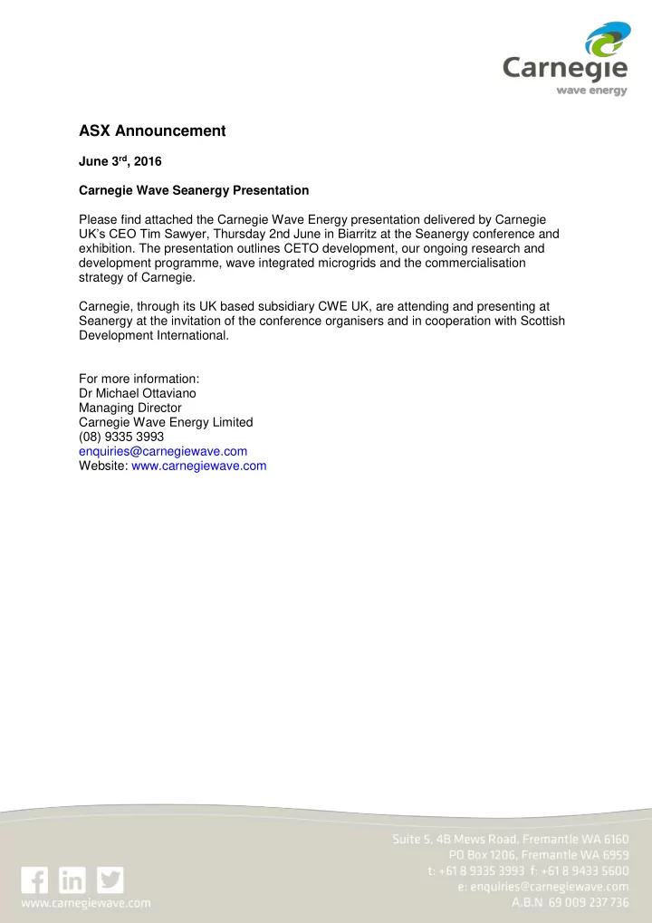 asx announcement june 3 rd 2016 carnegie wave seanergy