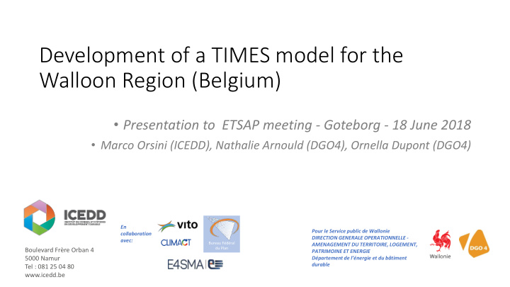 development of a times model for the walloon region