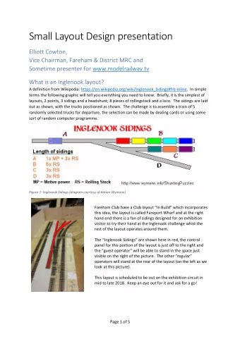 Small Layout Design presentation  Elliott Cowton,  Vice Chairman, Fareham &amp; District MRC and