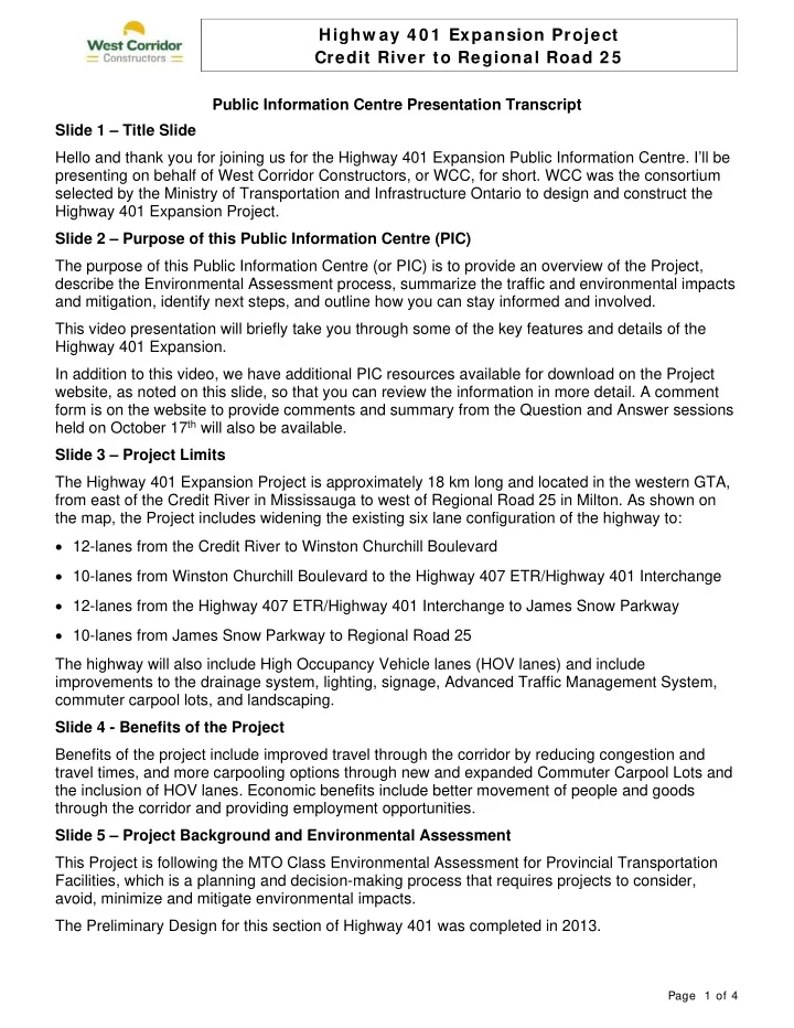 highw ay 4 0 1 expansion project credit river to regional