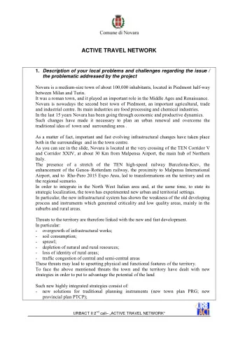 ACTIVE TRAVEL NETWORK 1. Description of your local problems and challenges regarding the issue /