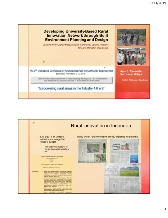 Rural Innovation in Indonesia  Law 6/2014 on villages:  Many kind of rural innovation efforts,