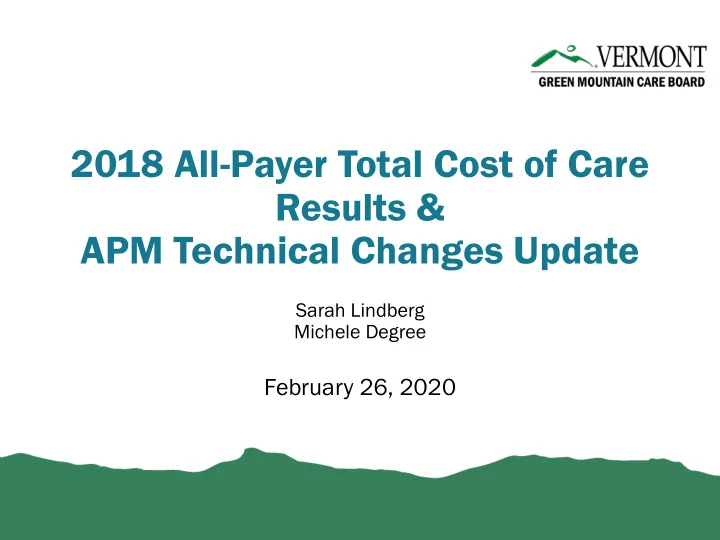 2018 all payer total cost of care