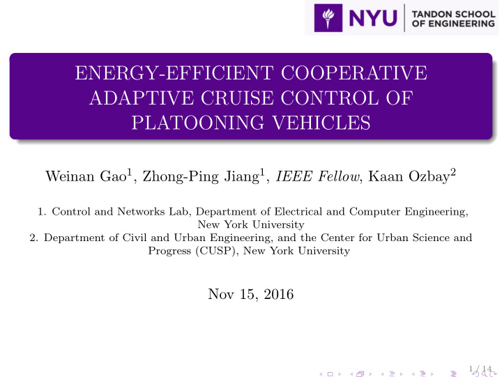 energy efficient cooperative adaptive cruise control of