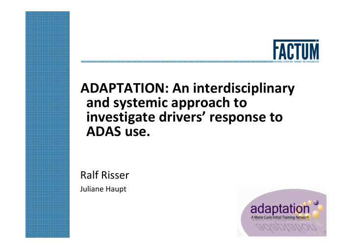 adaptation an interdisciplinary and systemic approach to