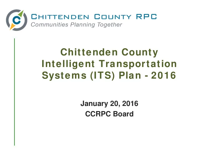 chittenden county intelligent transportation systems its