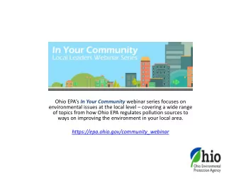 Ohio EPAs In Your Community webinar series focuses on environmental issues at the local level