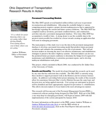 Ohio Department of Transportation  Research Results In Action  Pavement Forecasting Models  The