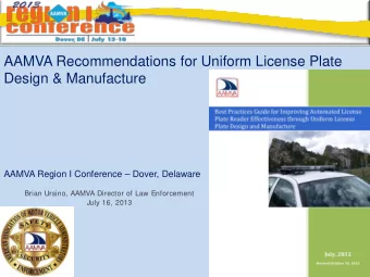 AAMVA Recommendations for Uniform License Plate  Design &amp; Manufacture  AAMVA Region I