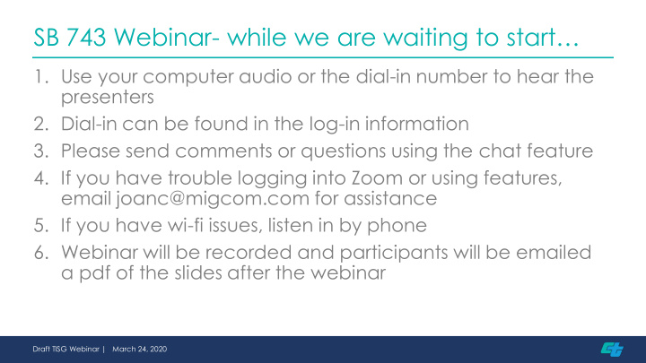 sb 743 webinar while we are waiting to start
