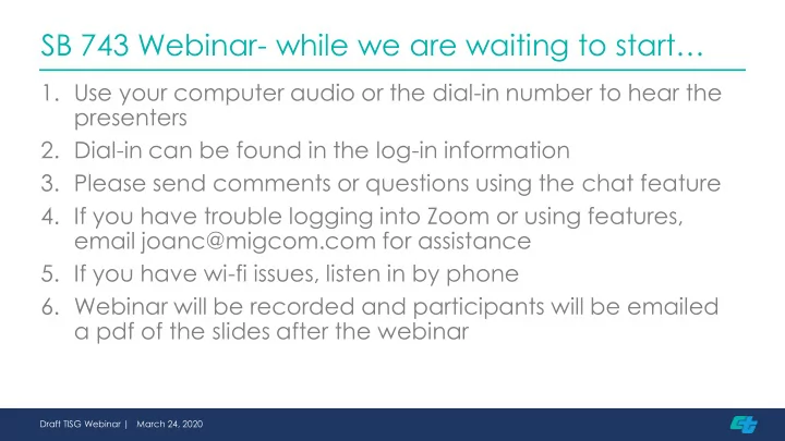 sb 743 webinar while we are waiting to start