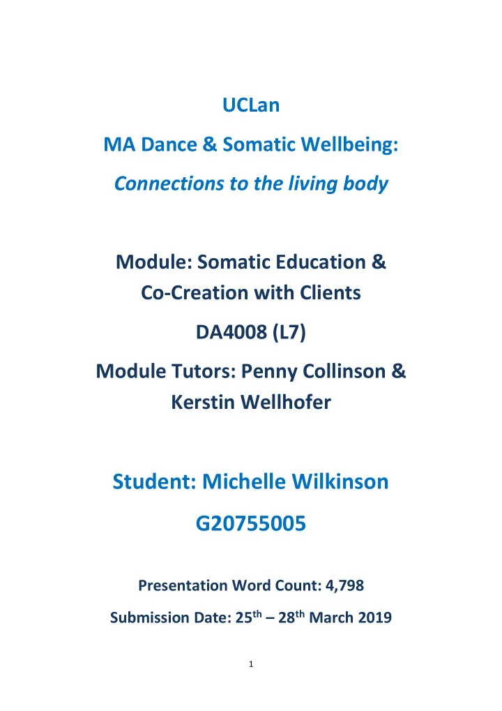student michelle wilkinson g20755005