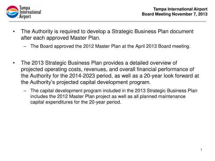 the authority is required to develop a strategic business