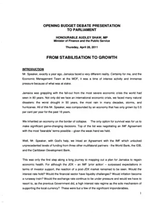3  I. STABILISATION OF THE ECONOMY The Bank of Jamaica continued to ease its monetary policy stance