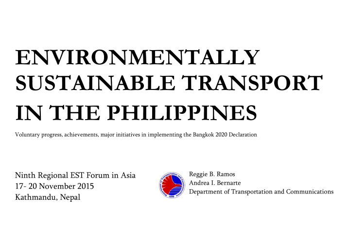environmentally sustainable transport in the philippines