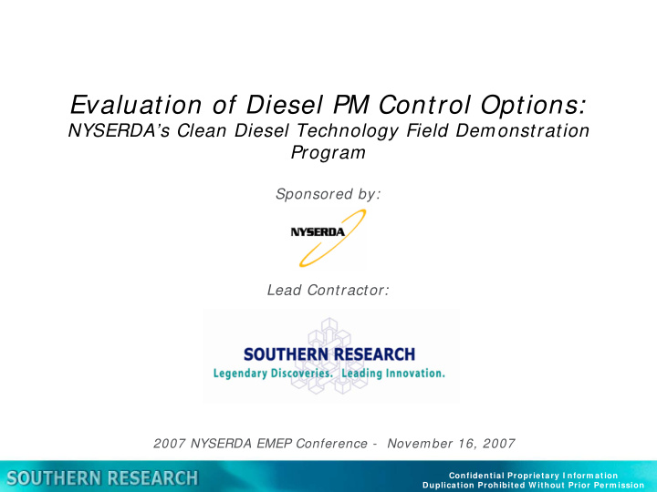 evaluation of diesel pm control options