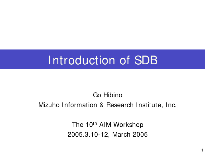 introduction of sdb