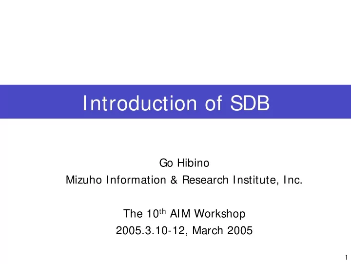 introduction of sdb