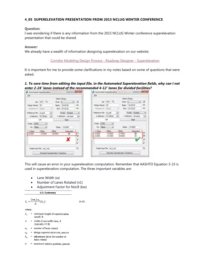 4 05 superelevation presentation from 2015 nclug winter