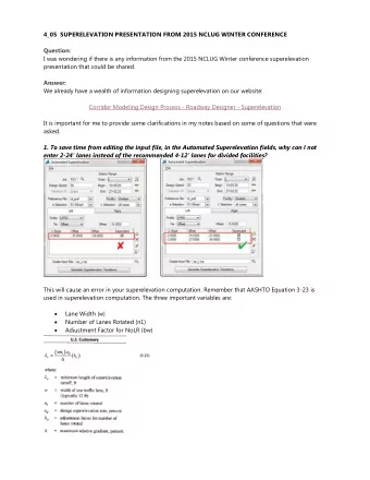 4_05 SUPERELEVATION PRESENTATION FROM 2015 NCLUG WINTER CONFERENCE  Question:  I was wondering if