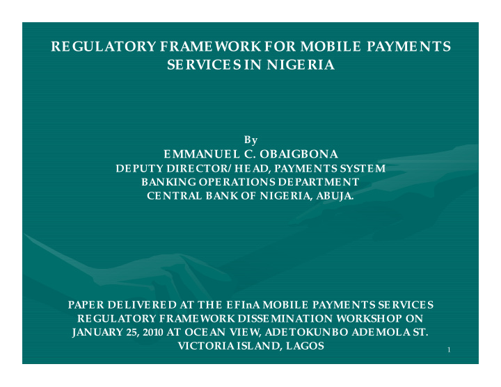 regulatory framework for mobile payments services in