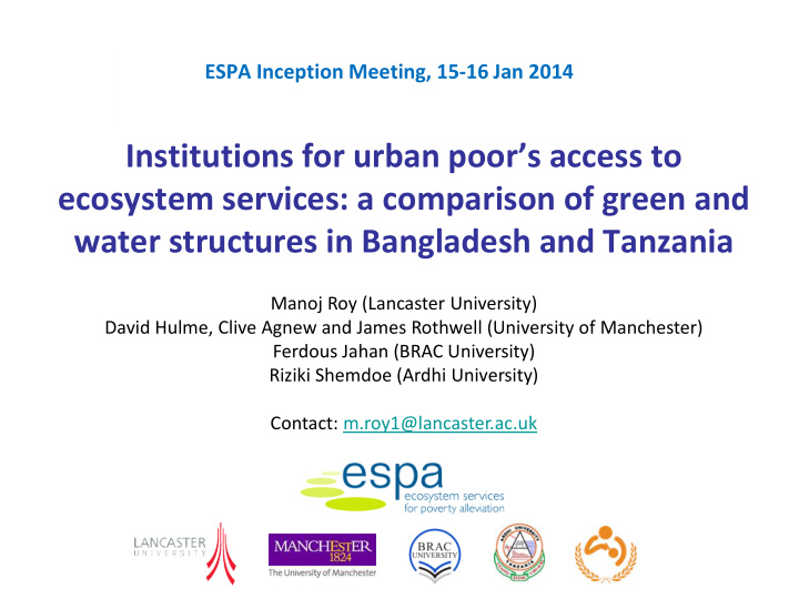 institutions for urban poor s access to ecosystem
