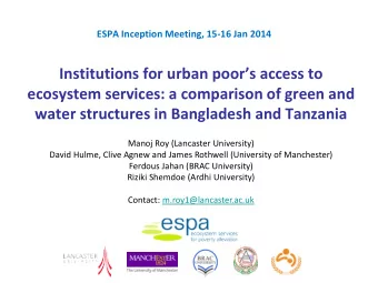 Institutions for urban poors access to  ecosystem services: a comparison of green and  water