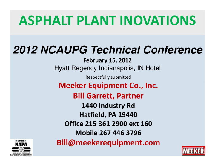 asphalt plant inovations