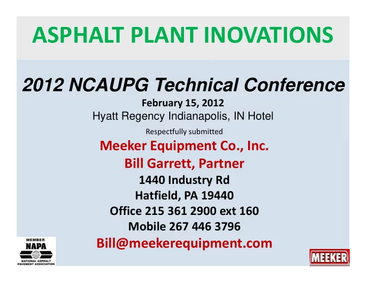 asphalt plant inovations