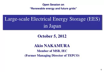 Large-scale Electrical Energy Storage (EES)  in Japan  October 5, 2012  Akio NAKAMURA  Member of